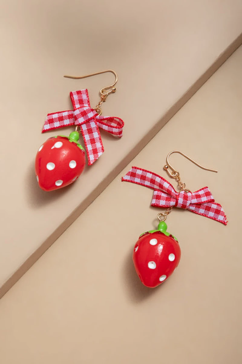 Carla Strawberry On Bow Drop Earrings
