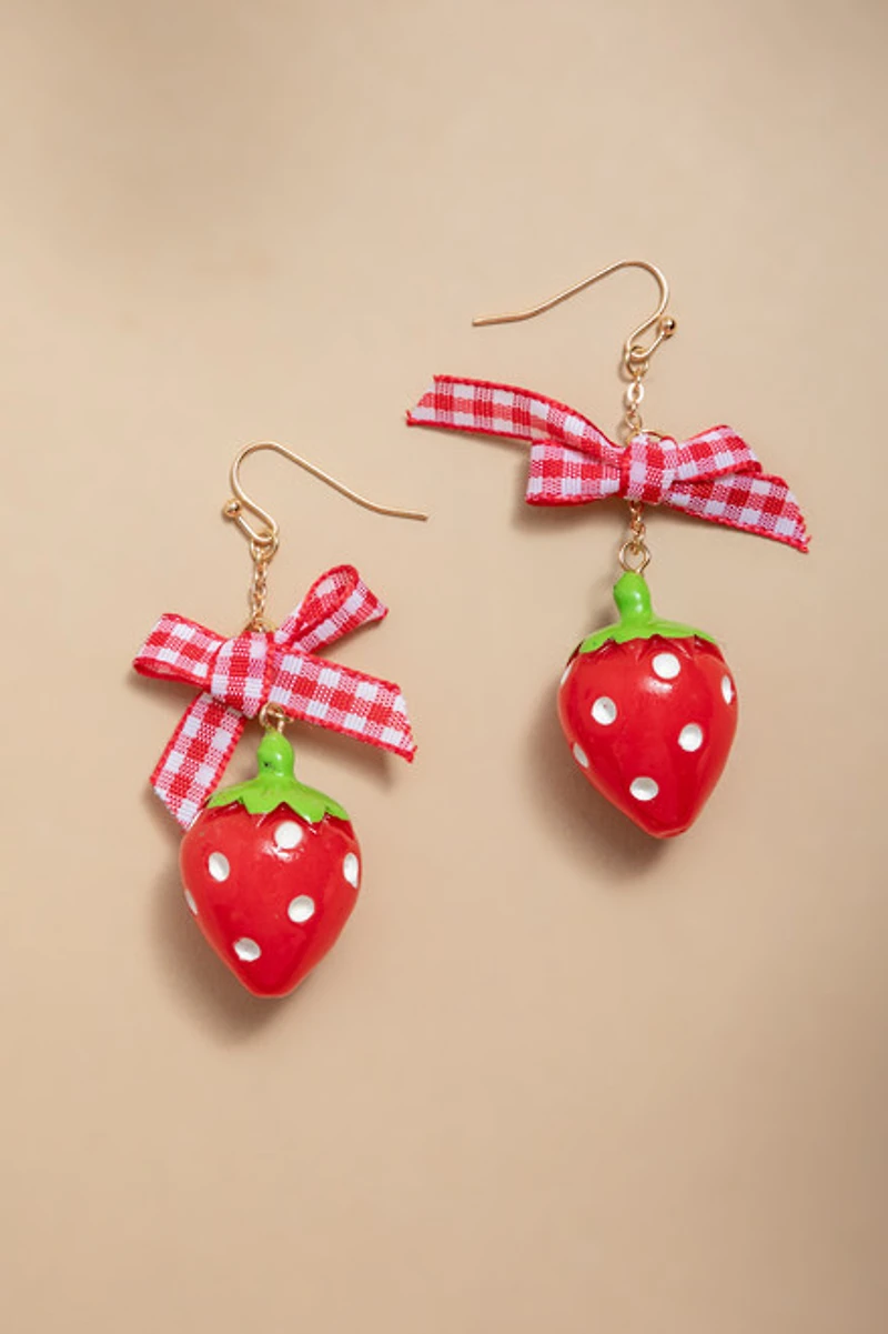 Carla Strawberry On Bow Drop Earrings