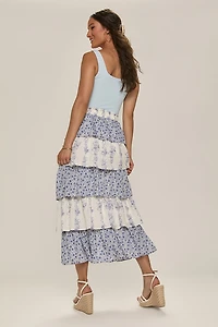 Eleanor Mixed Print Tiered Maxi Skirt
