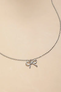Victoria Stainless Steel Silver Bow Pendant Necklace