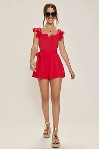 Amy Tie Waist Red Linen Romper