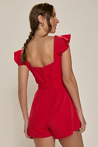 Amy Tie Waist Red Linen Romper