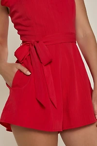 Amy Tie Waist Red Linen Romper
