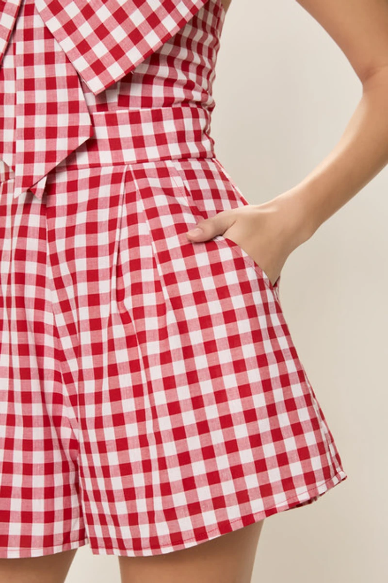 Gina Strapless Bow Gingham Romper