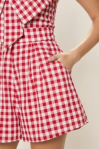 Gina Strapless Bow Gingham Romper