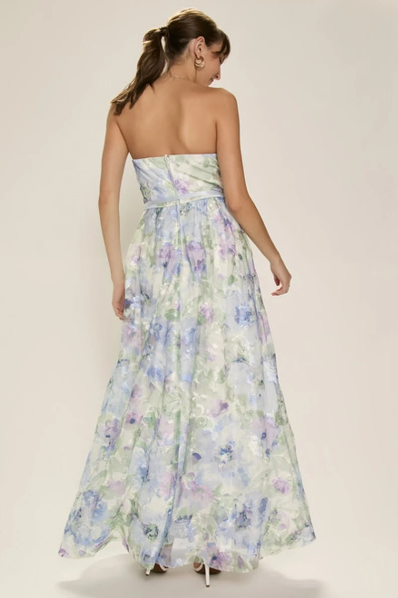 Penelope Strapless Floral Tulle Maxi Dress
