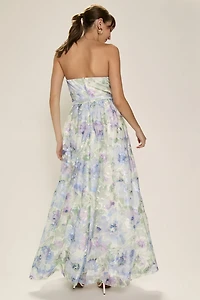 Penelope Strapless Floral Tulle Maxi Dress