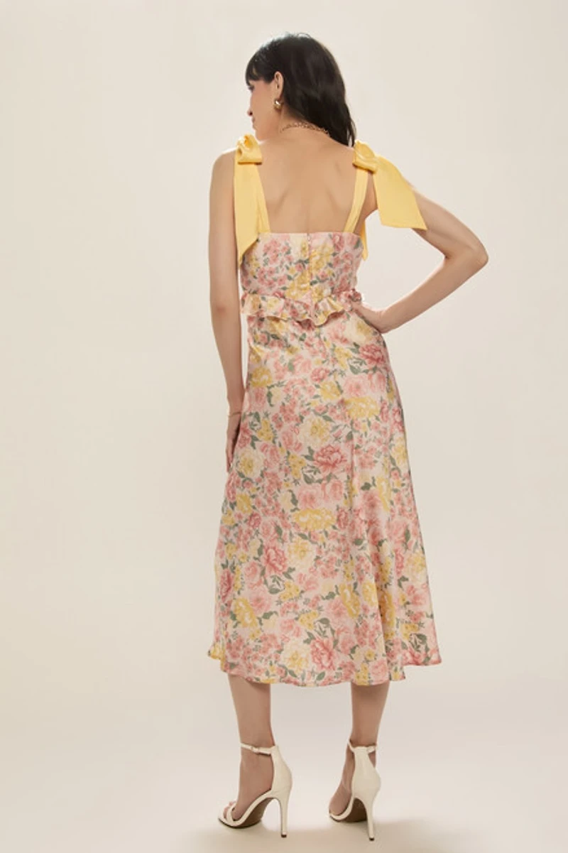 Hannah Satin Floral Midi Dress