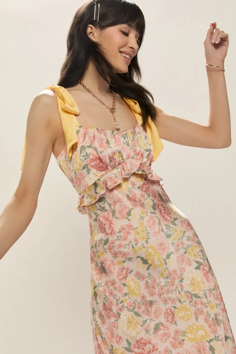 Hannah Satin Floral Midi Dress