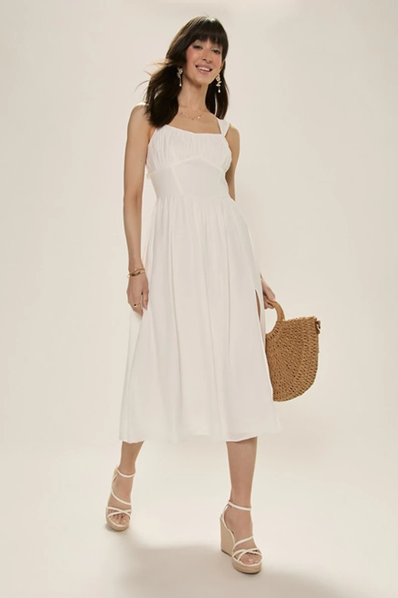 Olivia Ruched Flowy Midi Dress