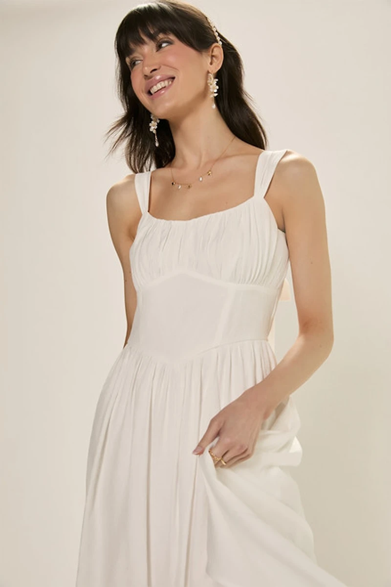 Olivia Ruched Flowy Midi Dress