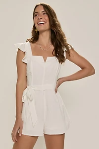 Amy Tie Waist White Linen Romper