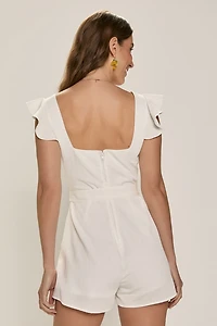Amy Tie Waist White Linen Romper