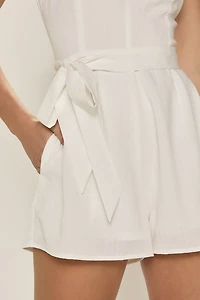 Amy Tie Waist White Linen Romper