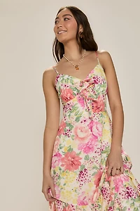 Lauren Lace Up Floral Midi Dress