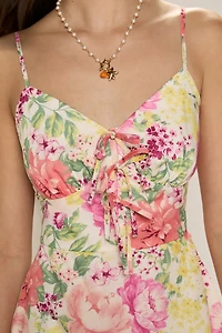 Lauren Lace Up Floral Midi Dress