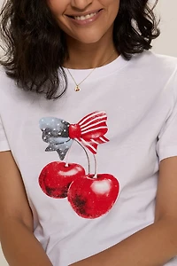 Cherry American Flag Bow Graphic Tee