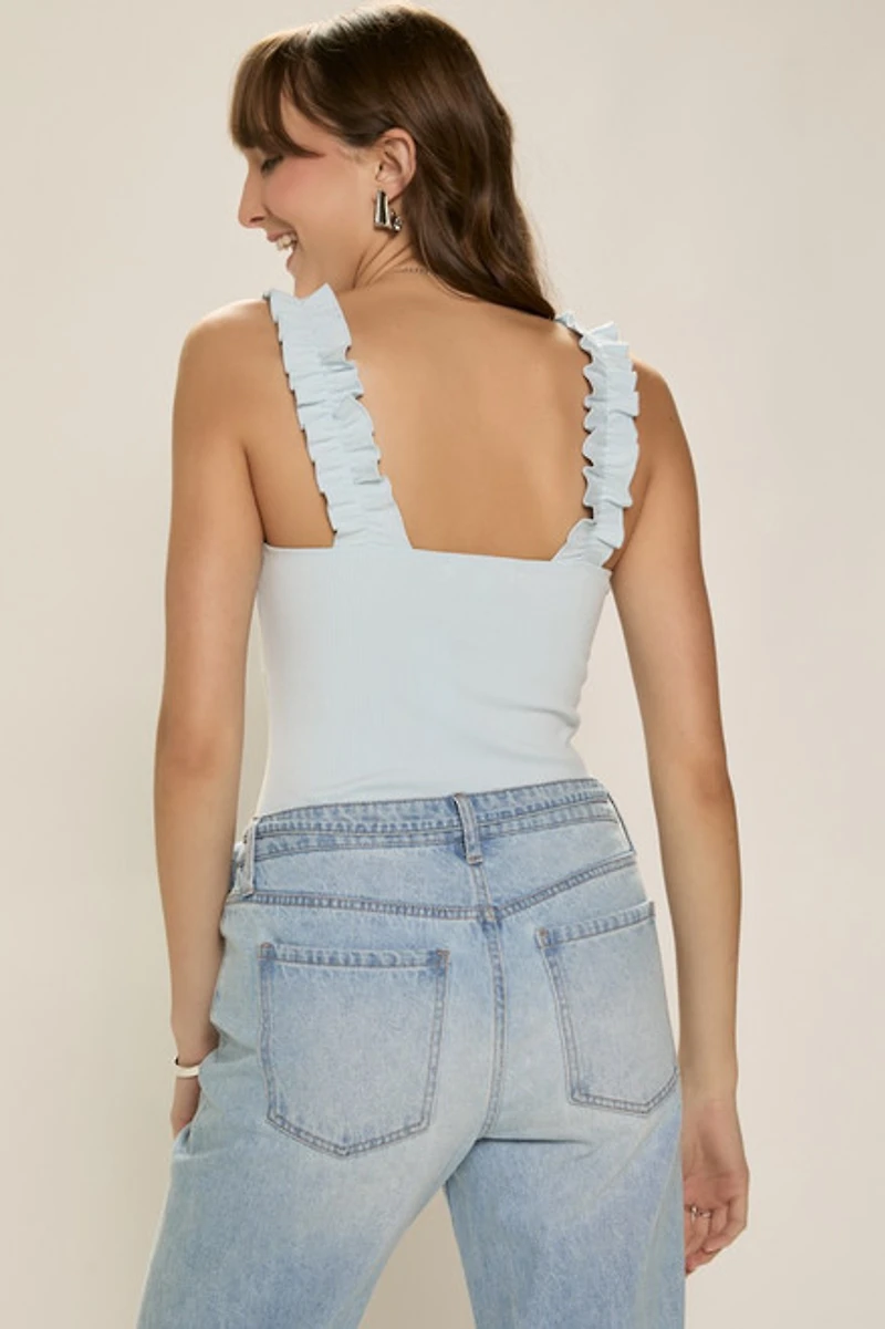 Gabriela Ruffle Strap Keyhole Bodysuit