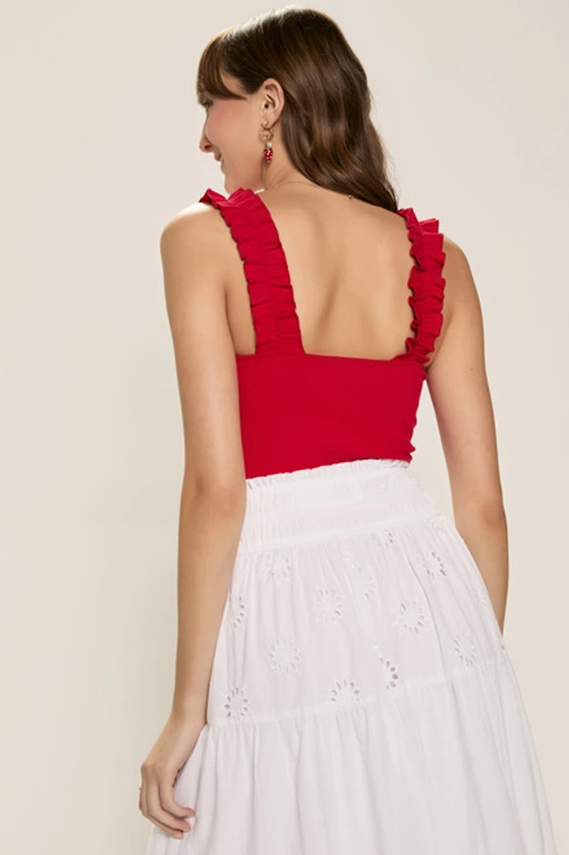 Gabriela Ruffle Strap Keyhole Bodysuit