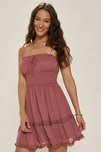 Ezra Clip Dot Mini Dress Terracotta