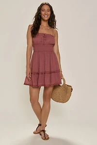 Ezra Clip Dot Mini Dress Terracotta