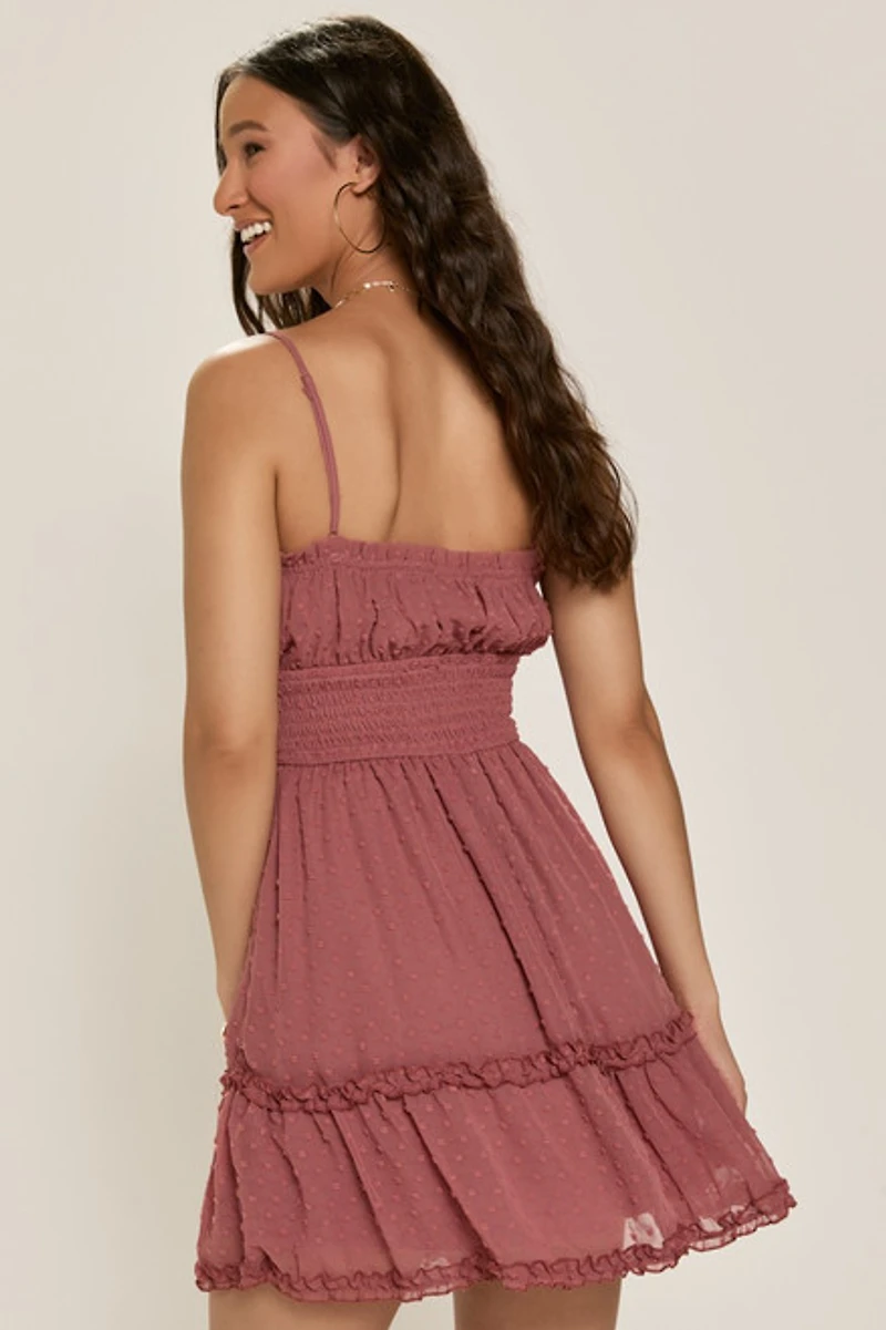 Ezra Clip Dot Mini Dress Terracotta