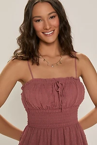 Ezra Clip Dot Mini Dress Terracotta