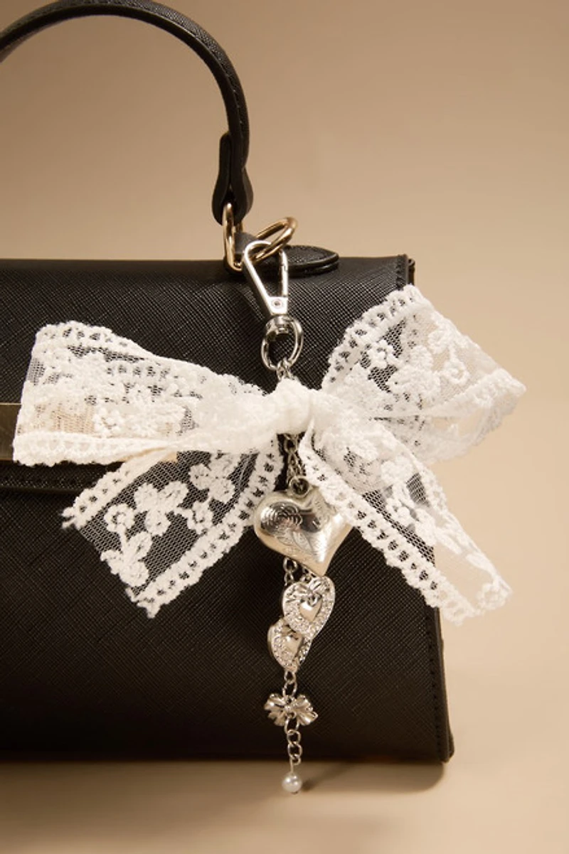 Margie Lace Bow And Heart Bag Charm