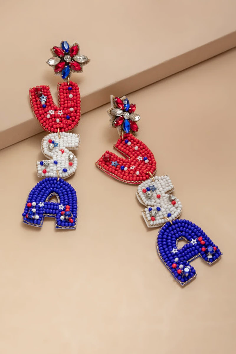 USA Seed Bead Drop Earrings