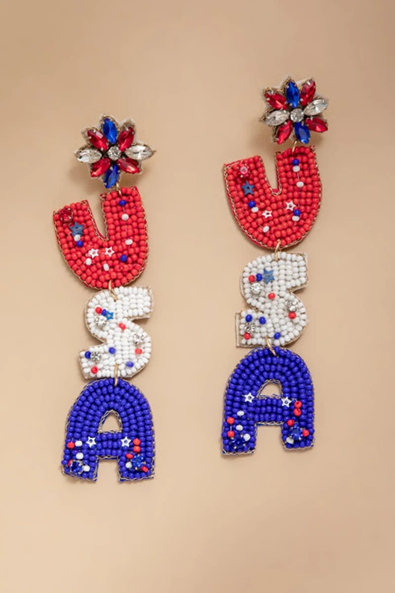 USA Seed Bead Drop Earrings