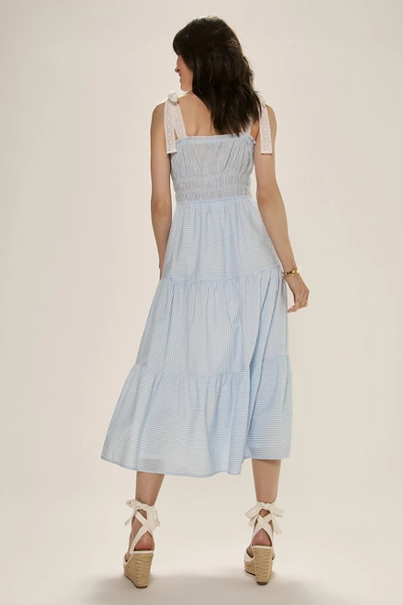 Leona Striped Tiered Midi Dress