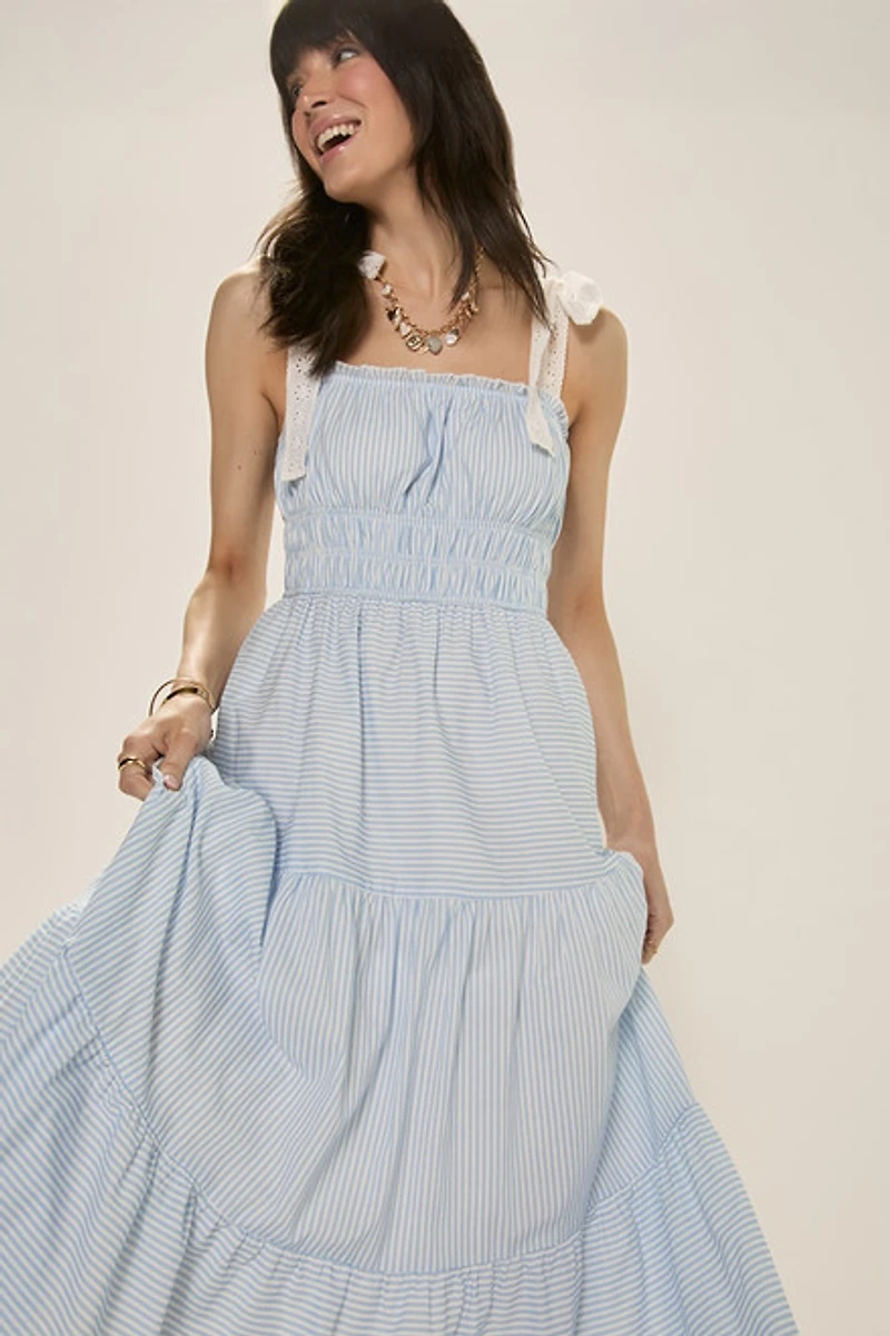 Leona Striped Tiered Midi Dress