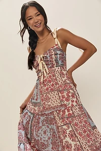 Dona Patchwork Tie Front Maxi Dress