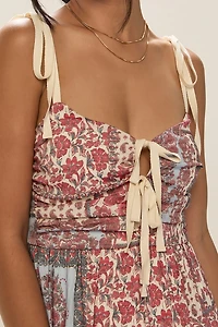 Dona Patchwork Tie Front Maxi Dress
