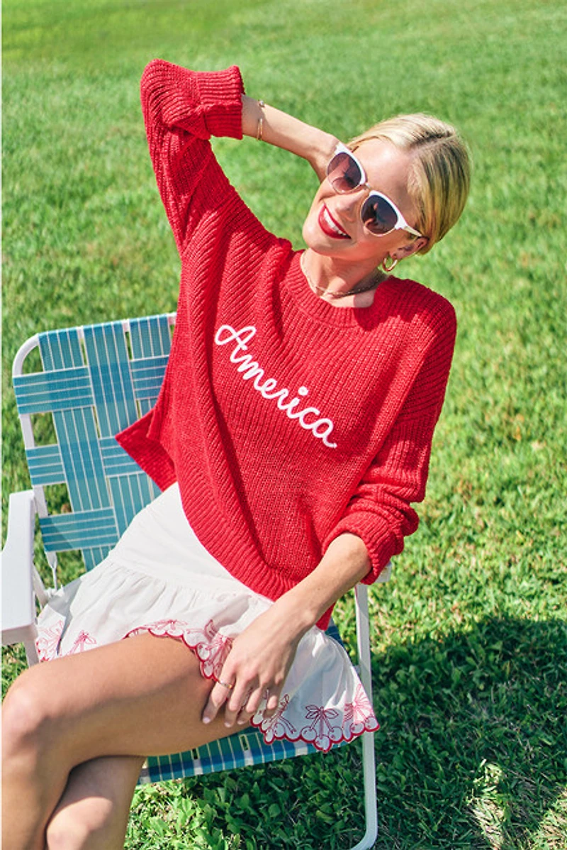 America Embroidered Sweater