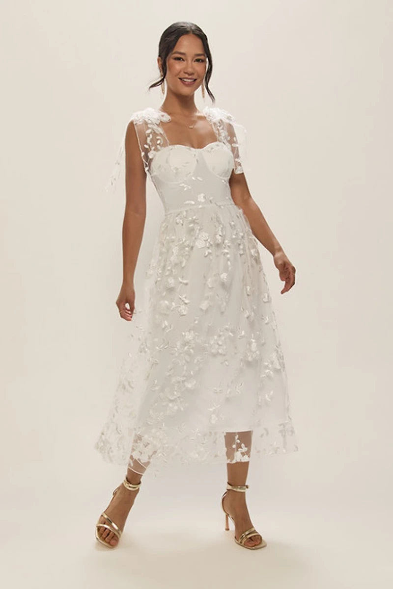 Julie Embroidered Tulle Midi Dress