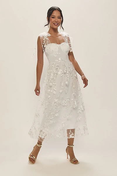 Julie Embroidered Tulle Midi Dress