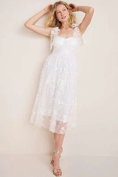 Julie Embroidered Tulle Midi Dress