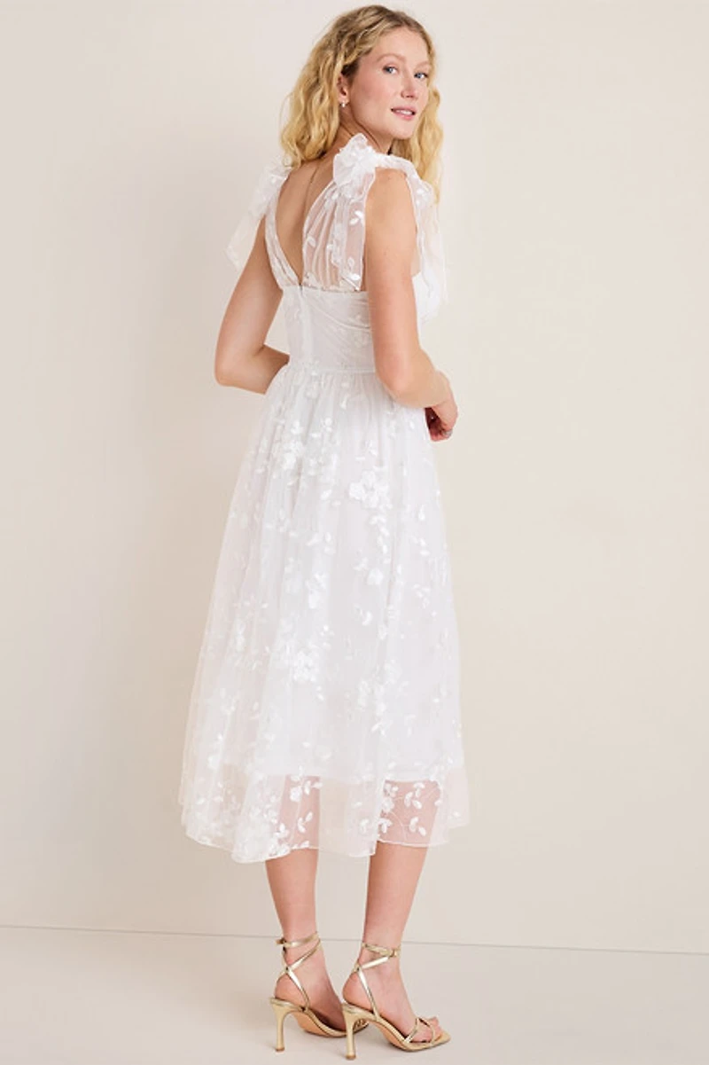 Julie Embroidered Tulle Midi Dress