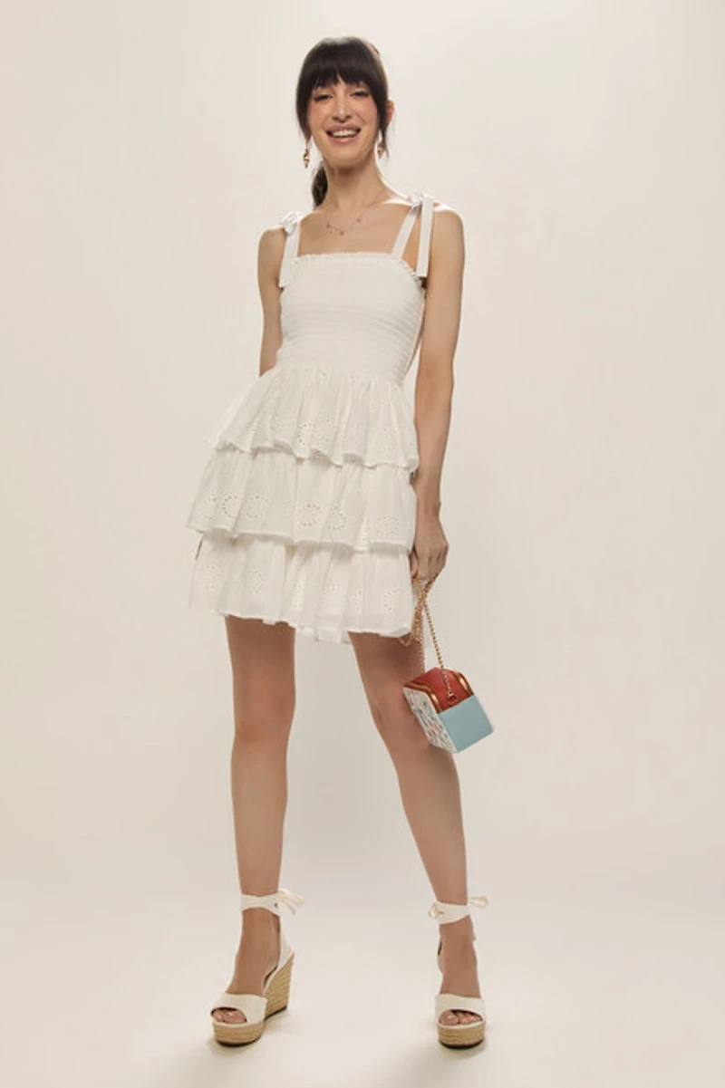 Stacey Smocked Eyelet Mini Dress