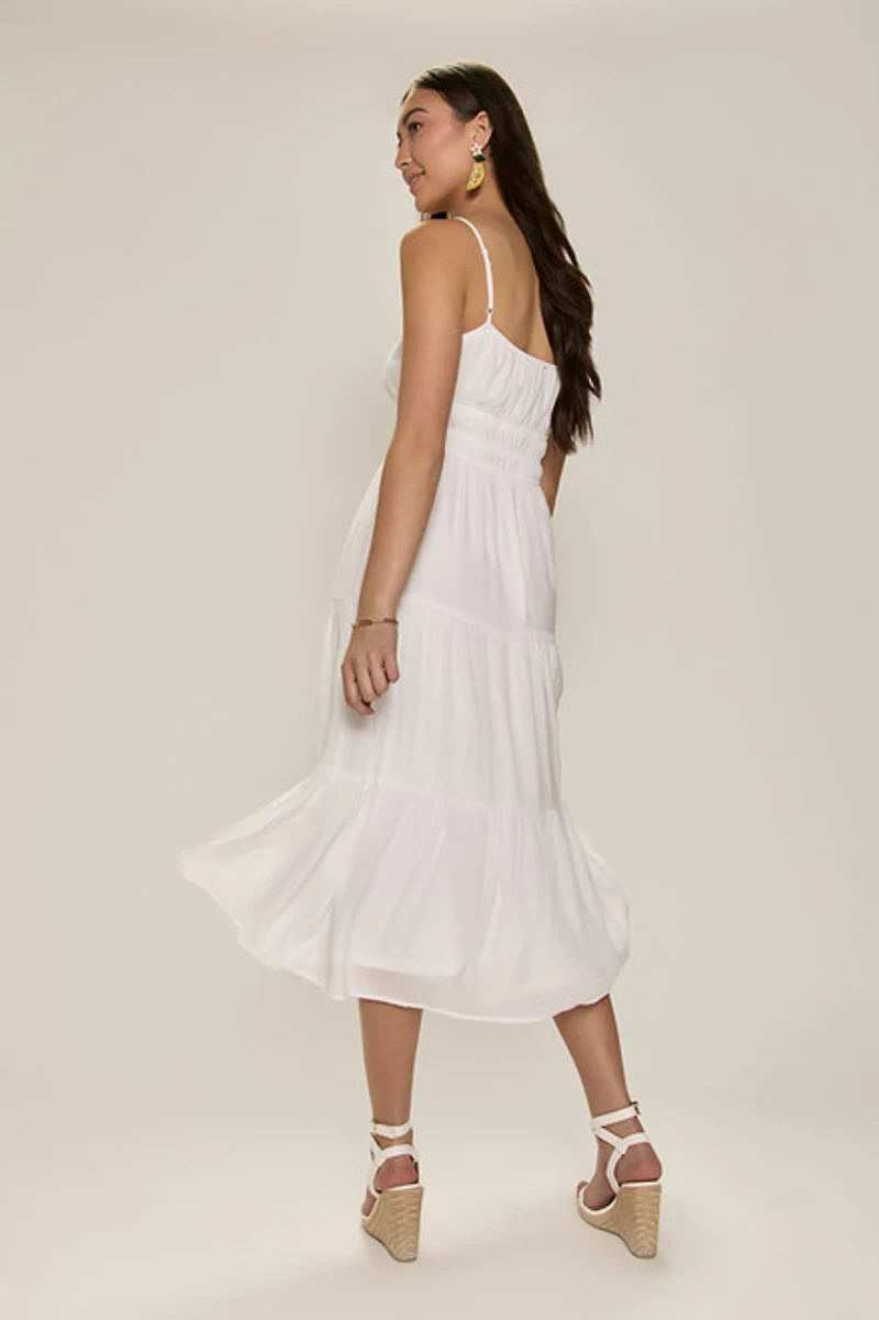Beth Ruched Tiered Midi Dress