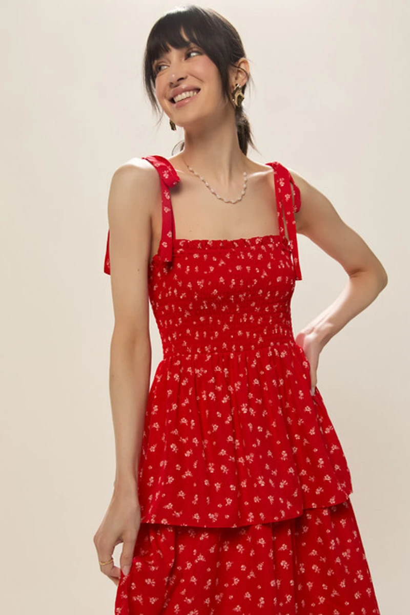 Cassandra Smocked Floral Midi Dress