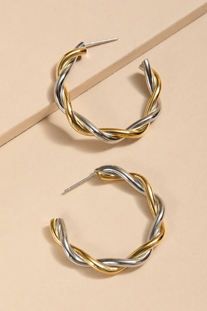 Thelma Stainless Steel Twisted Hoop Earrings