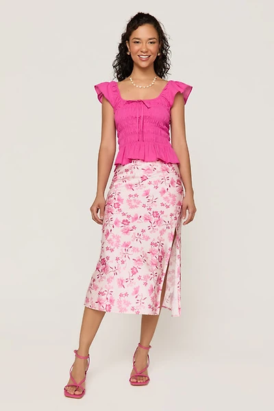 Carla Floral Satin Midi Skirt