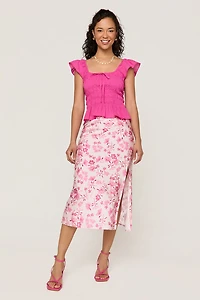 Carla Floral Satin Midi Skirt