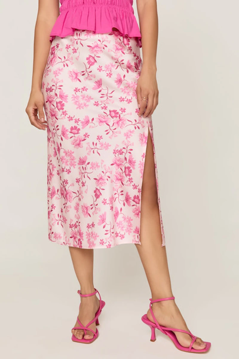 Carla Floral Satin Midi Skirt