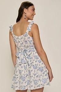 Marie Tie Waist Floral Mini Dress