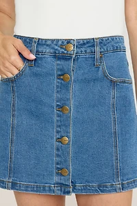 Ann Button Front Denim Mini Skirt
