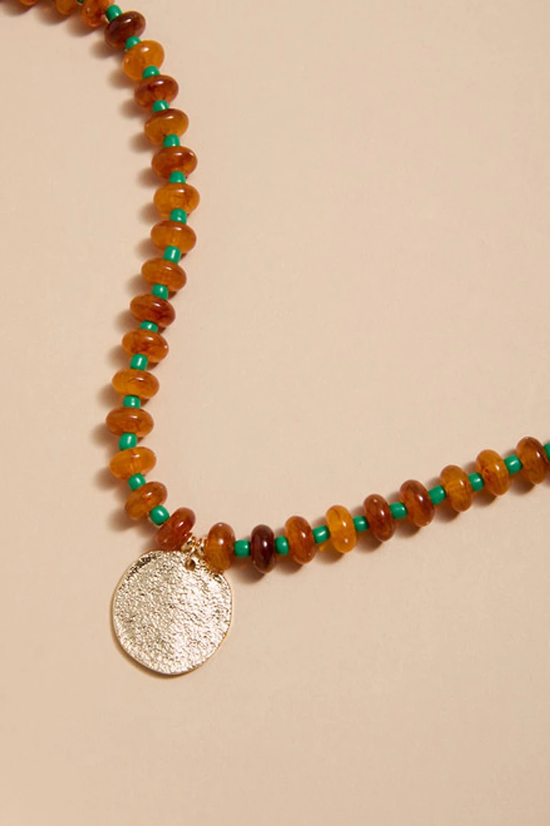 Sara Beaded Coin Pendant Necklace