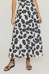 Cindy Leaf Print Midi Skirt